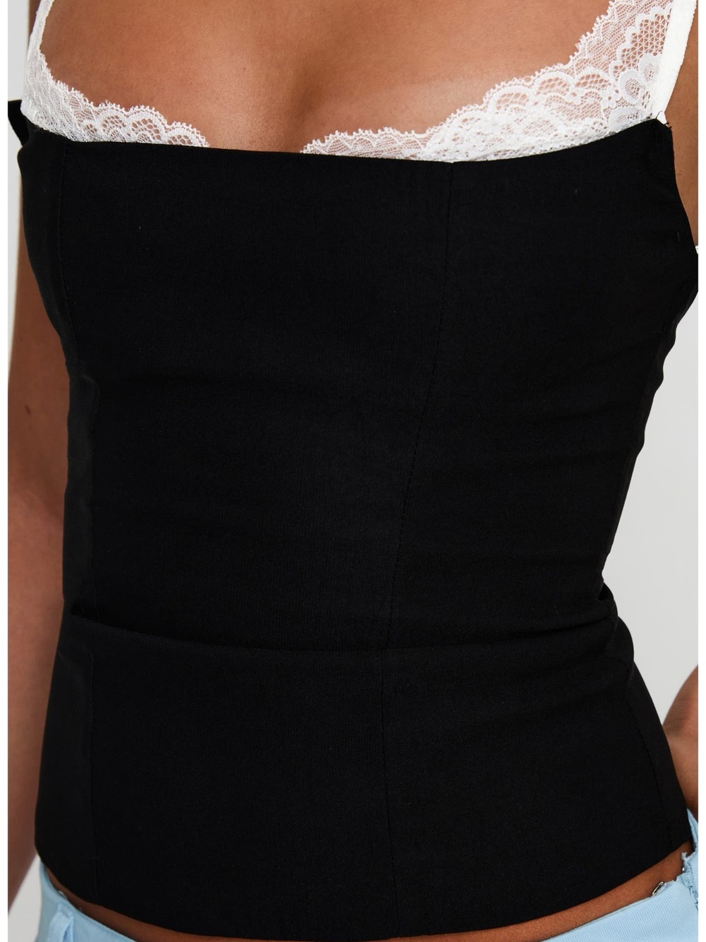 Princess Polly Black Corset with White Lace Trim